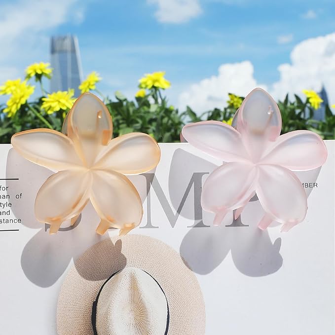 Sisiaipu Flower Hair Clips for Women 6 Pcs Hawaiian Large Claw Clips Plumeria Medium Hair Claw Clips for Thick Thin Hair Hibiscus Tropical Beach Hair Accessories for Women Girls and Girls-Ice Cream
