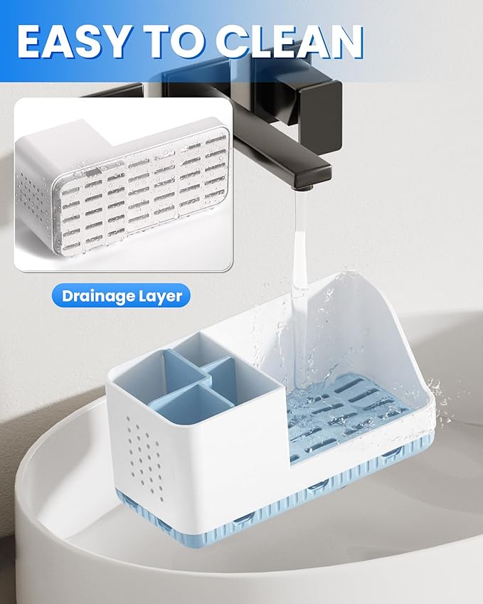 Homtalker Toothbrush Holders for Bathroom Counter - Detachable Bathroom Organizer and Storage Electric Toothbrush and Toothpaste Holder, Bathroom Decor Accessories for Countertop, Shower, Sink