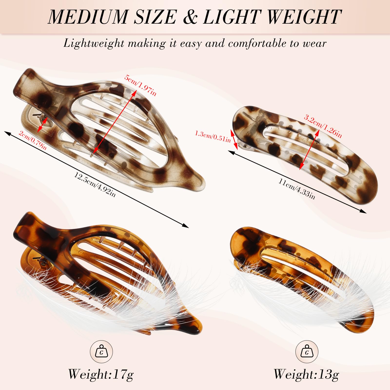Obeoby 8 PCS Flat Hair Clips, Easter Gifts Tortoiseshell Flat Claw Clips 2 Styles Hair Claws for Women Girls Medium Hair Volume