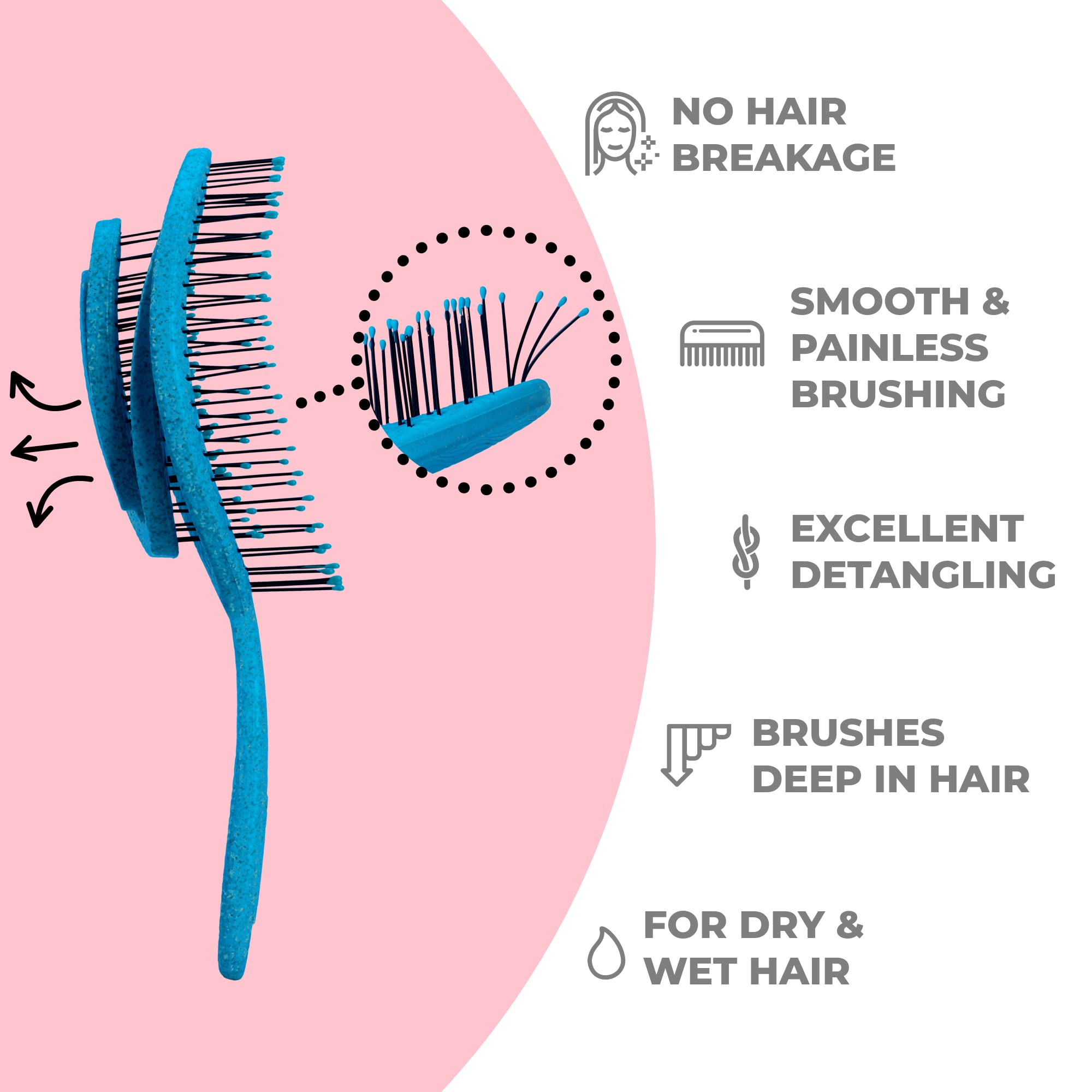 Ninabella Detangle Hair Brush for Women & Men - Does not Pull - Straightening Brushes for Straight & Curly Hair - Unique Spiral Detangling Hairbrush - Ocean Blue