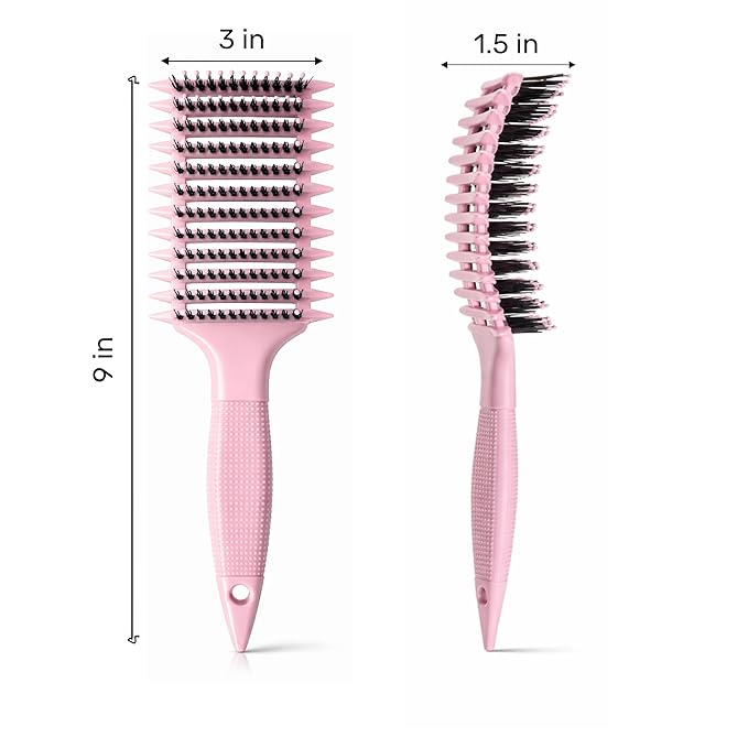 Curl Defining Brush with Hair Clips – Detangling Tool for Wet or Dry Styling, Ideal for Curly Hair, Women & Girls (Pink)
