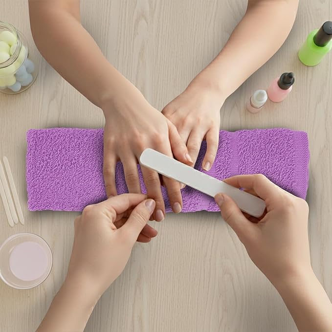 STF Linen Hand Towels (Pack of 24) Purple Economy Salon Towels - 100% Cotton Spa Towel – 16 x 27 Inches Highly Absorbable, Facial, Gym, Hair Towels Face Towels Bulk (Not Bleach Proof)