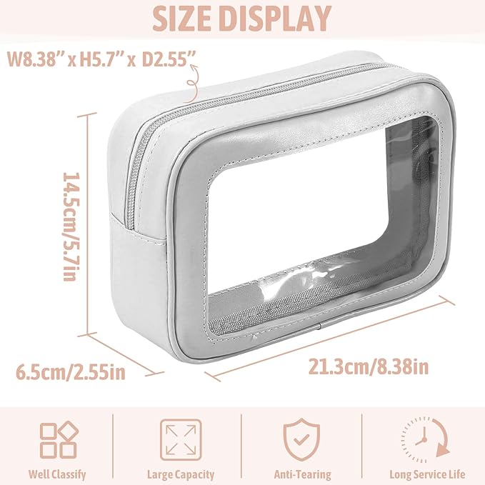 YOPCDJ 3PCS Clear Toiletry Bag,TSA Approved Travel Pouch with Zipper for Cosmetics and Toiletries，Diaper Bag Organizer Pouch Set, Purse Organizer and Clear Car Bag for Women and Kids