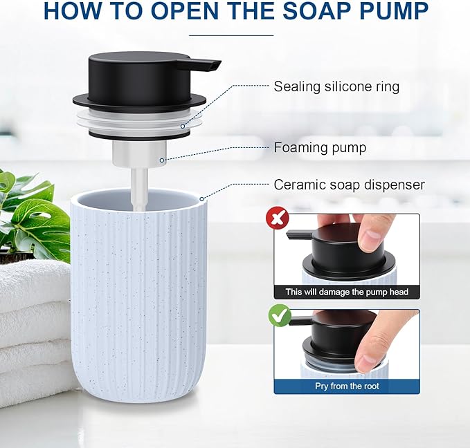 Ceramic Foaming Soap Dispenser, 12 oz Bathroom Foam Hand Soap Dispenser, Refillable Lotion Soap Dispenser with Removable Pump for Kitchen Hand Wash Dispenser, Modern Home Decor(2Pack-Speckled Blue)