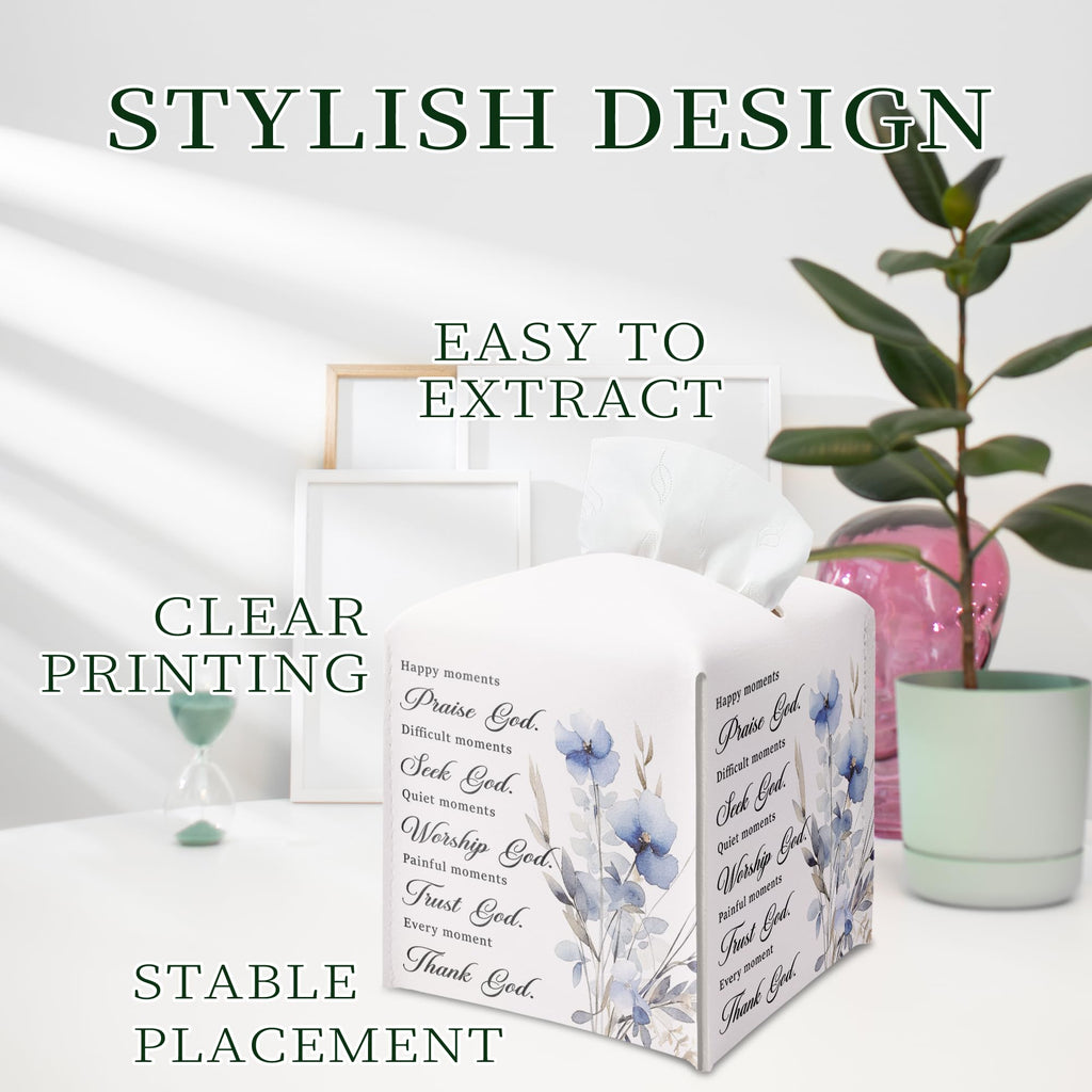Leather Square Tissue Box Cover, Christian Floral