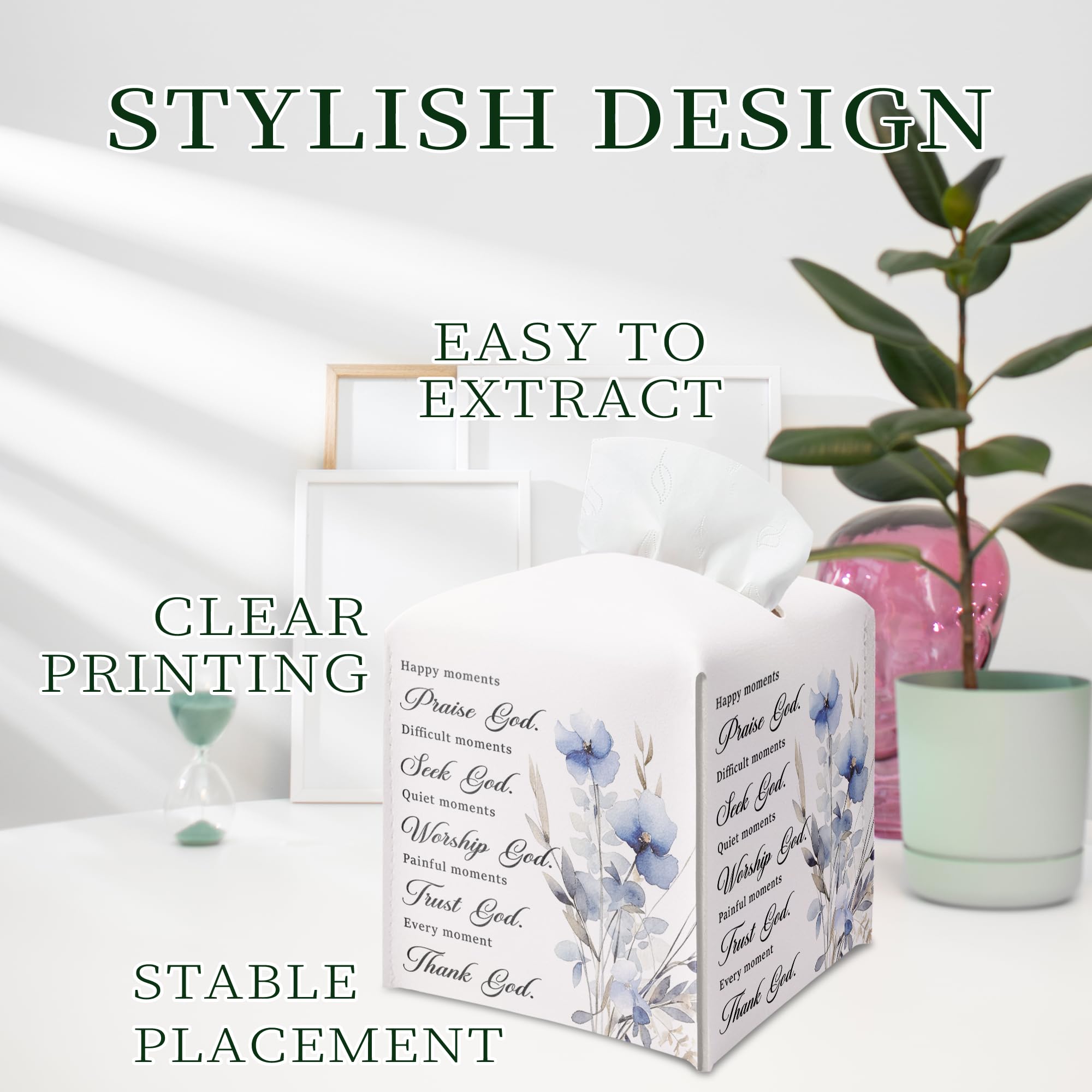 Leather Square Tissue Box Cover, Christian Floral