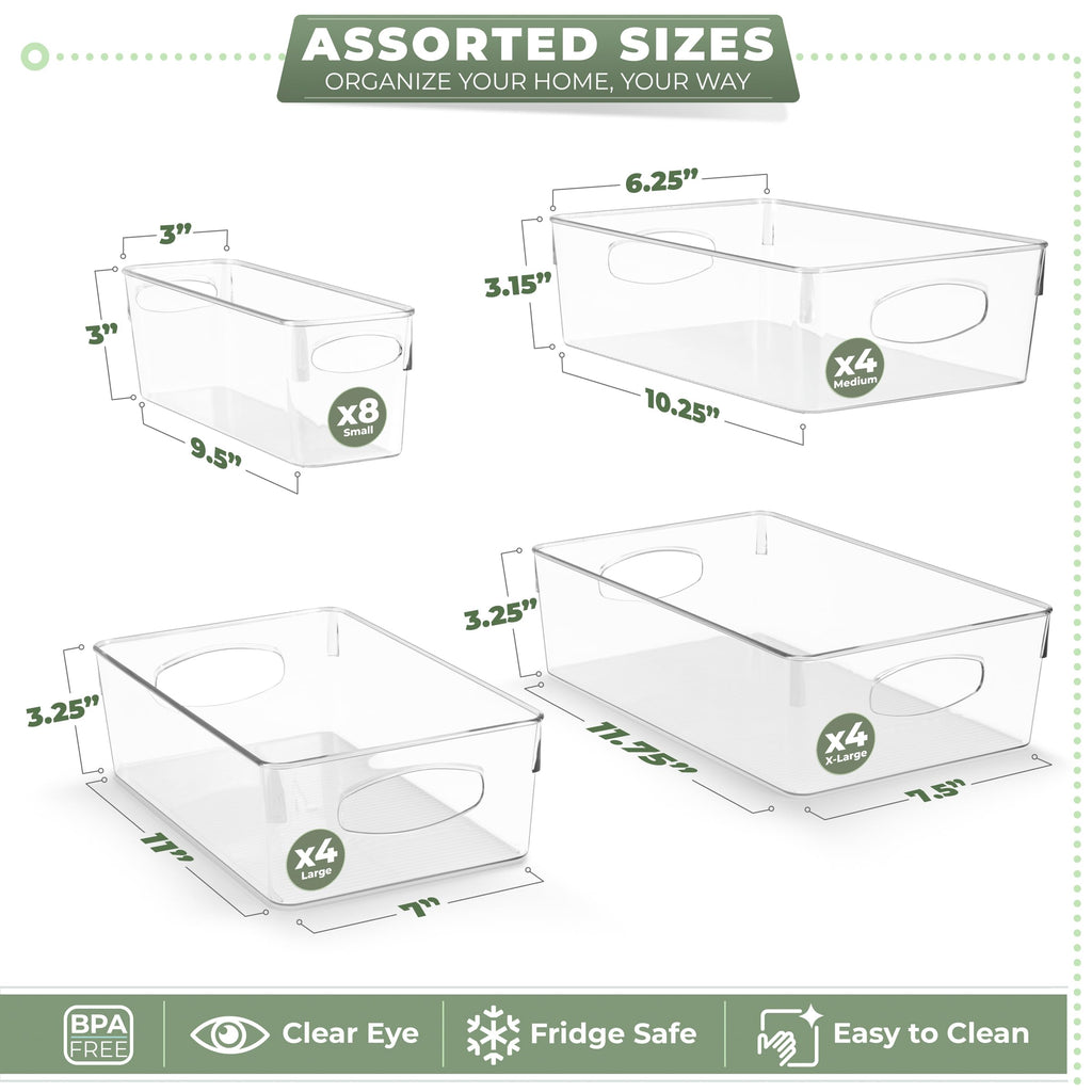 Sorbus Variety 20-Pack Clear Plastic Organizing Bins – Clear Bins for Organizing, Refrigerator Organizers, Fridge Organizer, Pantry Storage, Kitchen Organizer, and Pantry Organizers and Storage Bins