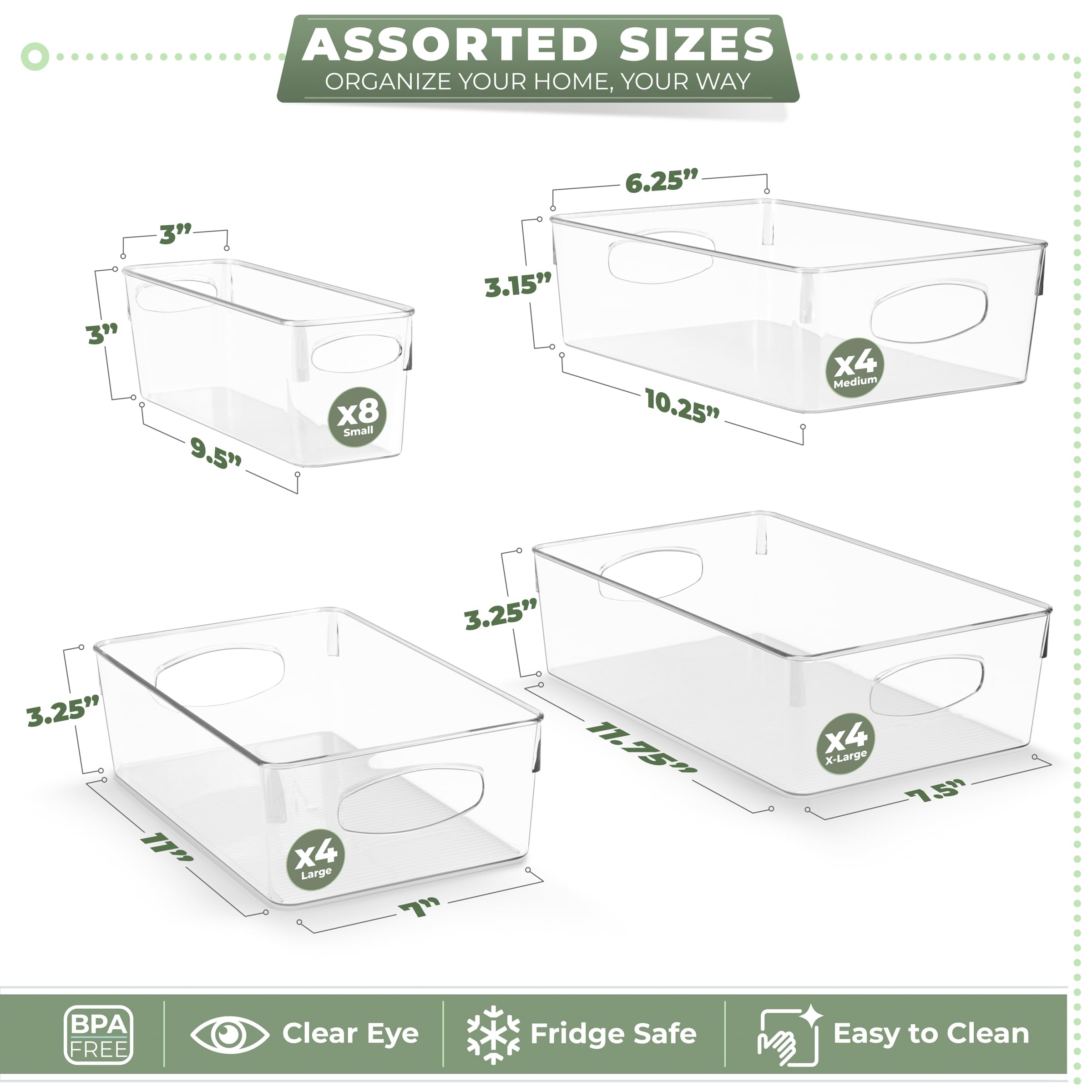 Sorbus Variety 20-Pack Clear Plastic Organizing Bins – Clear Bins for Organizing, Refrigerator Organizers, Fridge Organizer, Pantry Storage, Kitchen Organizer, and Pantry Organizers and Storage Bins
