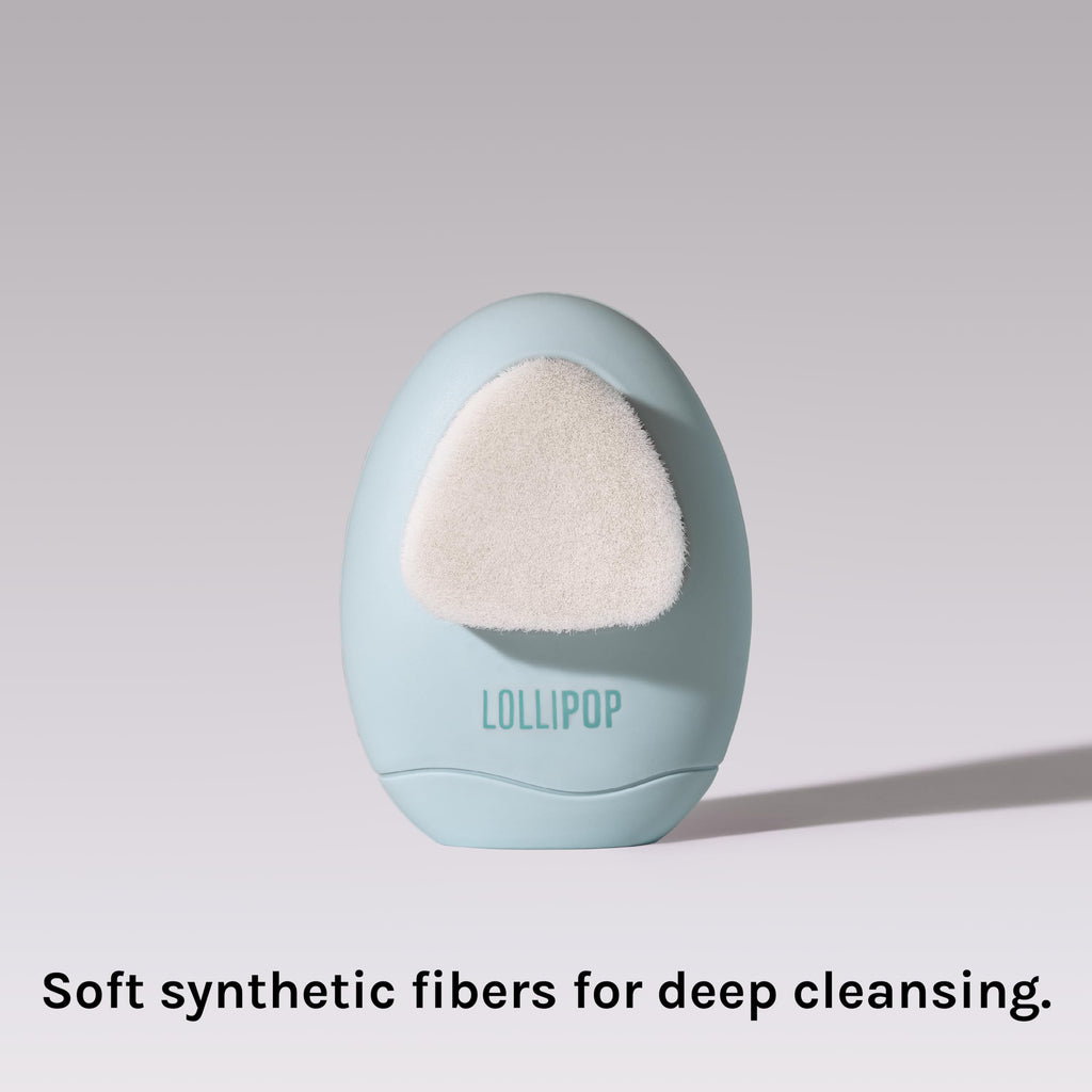 LOLLIPOP Dual-Sided Facial Cleansing Brush | Palm Size Silicone Face Exfoliator and Soft Fiber Cleanser | Manual Face Scrubber for Pores, Makeup Removal, Blackhead and Skincare Routine, Oceanic