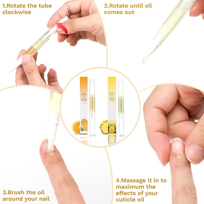 Meschett 2PCS Cuticle Oil Pens for Nail Care, Moisturizing Nail Oil Pen with Soft Brush, Hydrating Cuticle Oil for Dry Nails & Cuticles (Pineapple & Orange Flavor)