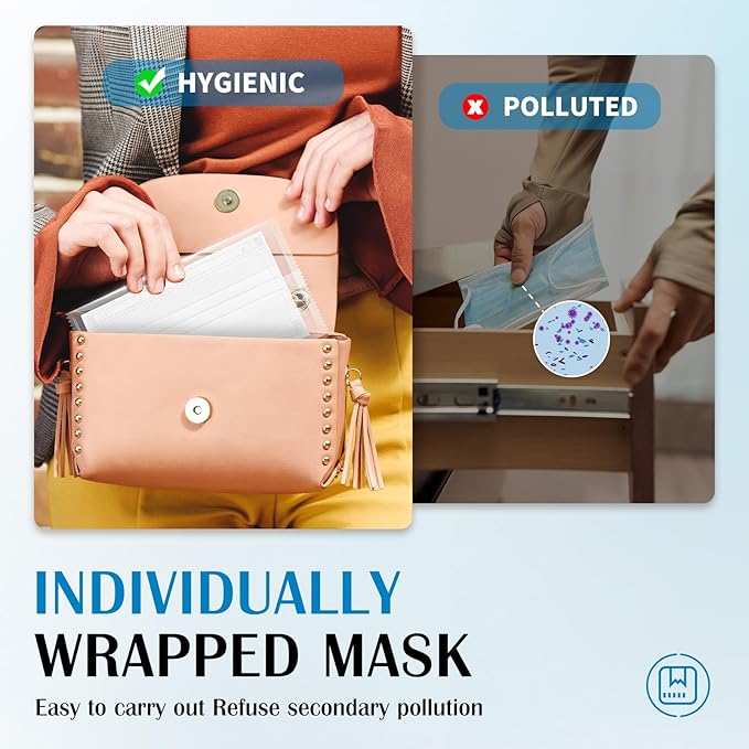 Disposable Face Mask For Adults - Travel Essentials, 100 Pack Individually Wrapped, 4 Ply Protection,Safety Masks Disposable