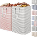 Lifewit 2 Pack Laundry Basket 80L Each, Collapsible Clothes Hamper with Reinforced Handles, Freestanding Waterproof Design for Bedroom and Laundry Room, Grey&Pink 160L Total