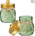 SheeChung Green Glass Qtip Holder Dispenser, Mason Jar Apothecary Jars with Lids, Bathroom Organizers and Storage, Vanity Countertop Canisters Set for Cotton Swab, Ball, Pad, Floss Pick-Gold, 2 Pack