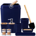 Bathroom Accessories Set, 9 Piece Navy Blue Bathroom Accessory Set with Trash Can,Toothbrush Holder,Toothbrush Cup,Lotion Soap Dispenser,Vanity Tray,Soap Dish,Toilet Brush,Qtip Holder