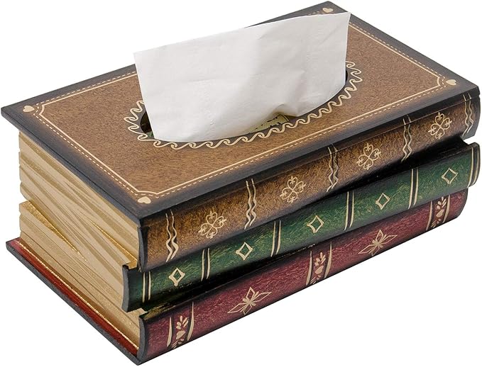 Crafted Classical Retro Wooden Antique Book Tissue Box Cover Rectangular Tissue Holder Dispenser Paper Cover Case Napkin Holder Home Decor for Bathroom Living Room Office car Kitchen