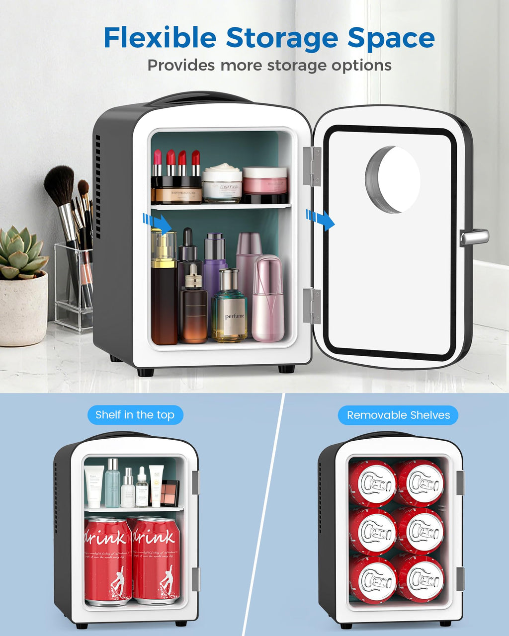 Electactic Mini Fridge for Skincare, 4L/6 Cans Small Cosmetic Fridge for Makeup & Drink, With Observation Window, Portable Desk Fridge Cooler and Warmer for Kids, Bedroom, Countertop, Black