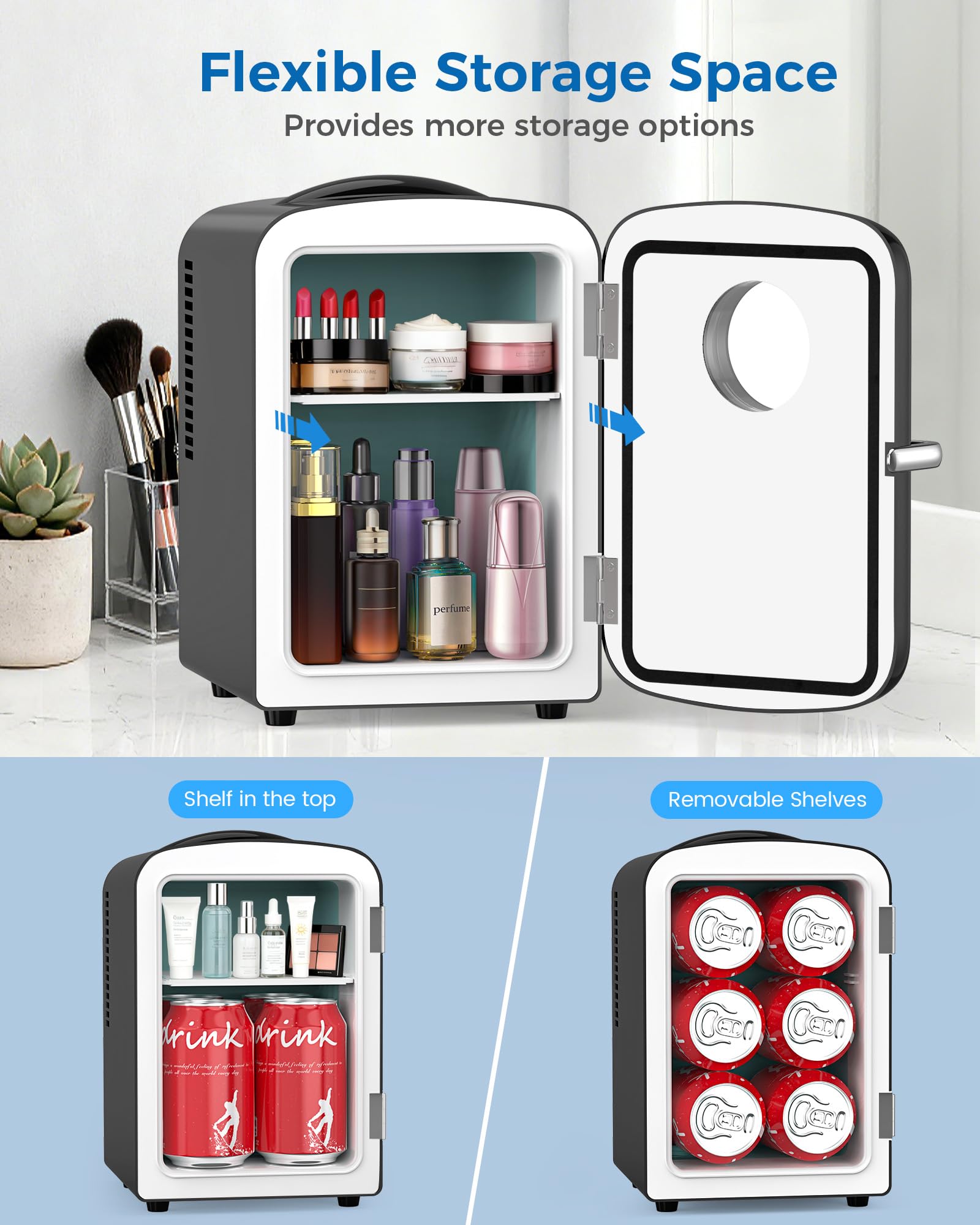 Electactic Mini Fridge for Skincare, 4L/6 Cans Small Cosmetic Fridge for Makeup & Drink, With Observation Window, Portable Desk Fridge Cooler and Warmer for Kids, Bedroom, Countertop, Black