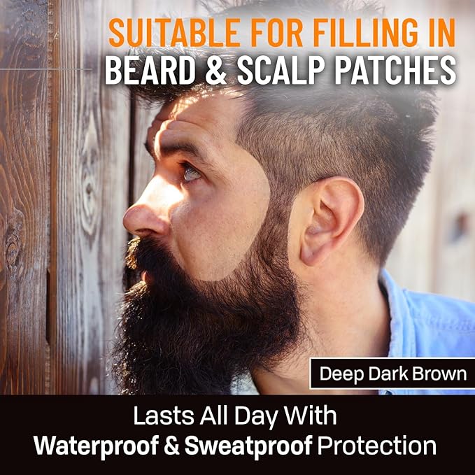 Beard Pen Filler for Men - Barber Styling Grooming Pencil, Waterproof & Sweat Proof, Long Lasting, Natural Finish, Cover Beard & Scalp Patches, Deep Dark Brown, 2 Pack