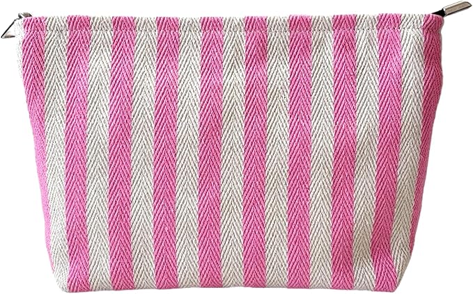 itgowisa Pink Striped Makeup Bag, Travel Makeup Pouch for Women, Purse