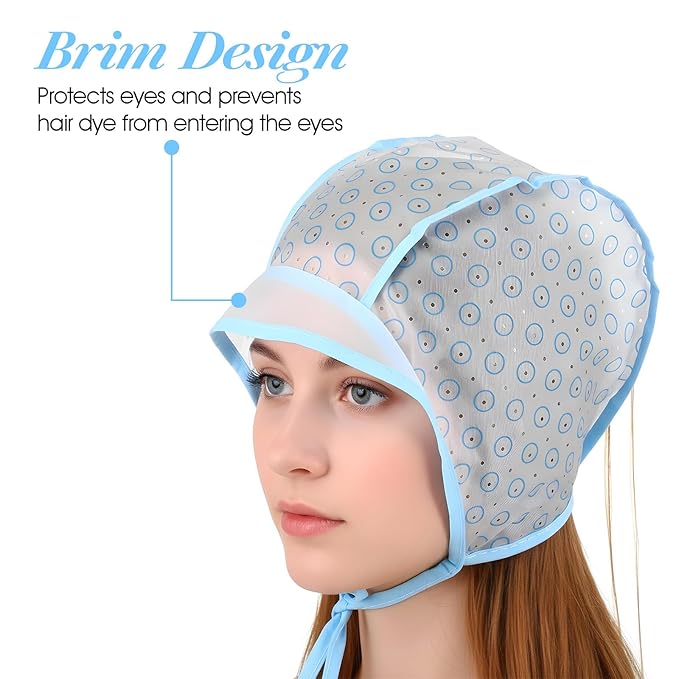 Hair Highlighting Cap, Blue Hair Highlighting Cap Kit Coloring Frosting Dye Kit with Iron Crochet Hook, Brush, Shawl and Gloves Highlight Caps for Salon DIY Dyeing Hairdressing