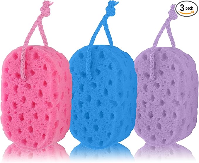 3-piece Set of Colored Honeycomb Bath sponges (red, Blue, Purple)