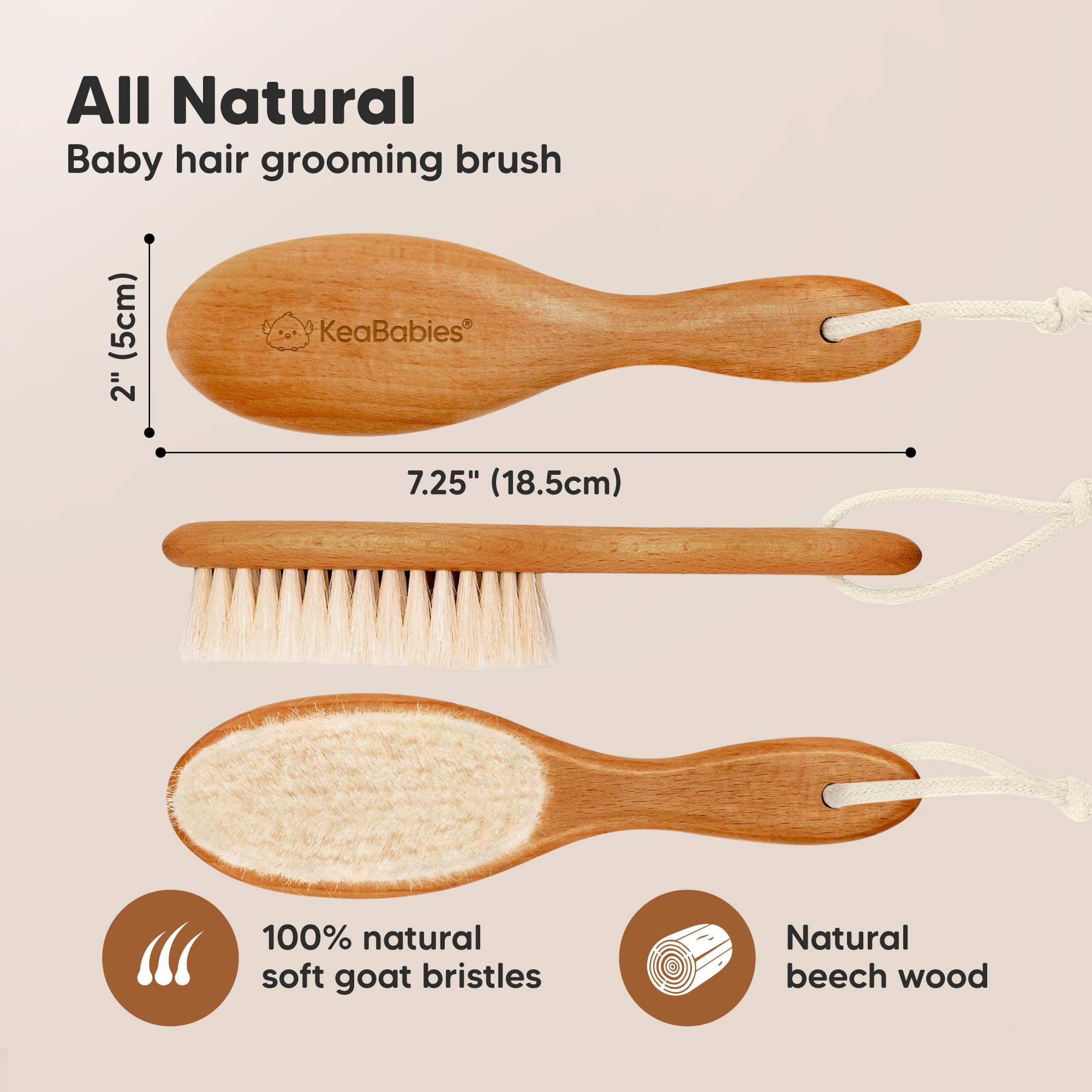 Wooden Baby Hair Brush for Toddler, Infant Cradle Cap (Golden Oak, Regular)