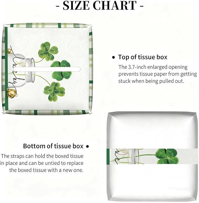 Lucky Clover Tissue Box Cover Leather Tissue Box Holder Square Facial Paper Organizer Dispenser for Bathroom Kitchen Bedroom Vanity Countertop Night Stands