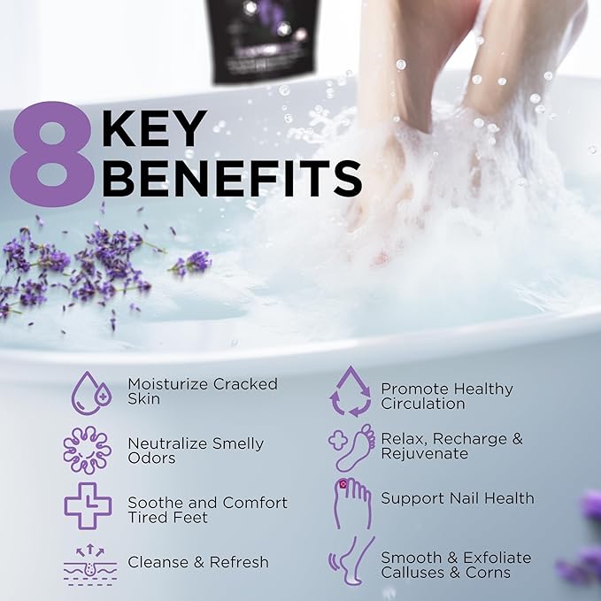 Calming Lavender Foot Soak with Epsom Salt, Made in USA, Foot Soak Soothes Tired Feet, Athletes Foot, Stubborn Foot Odor, Softens Calluses & Helps Treat Toenail, 16 oz 1 lb