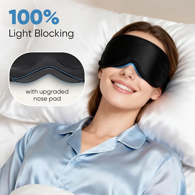 Weighted Eye Mask for Sleeping - Sleep Mask for Women & Men, 3D Contoured Blackout Sleeping Mask for Lash Extensions, Zero Pressure Soft Eye Cover with Adjustable Strap for Travel