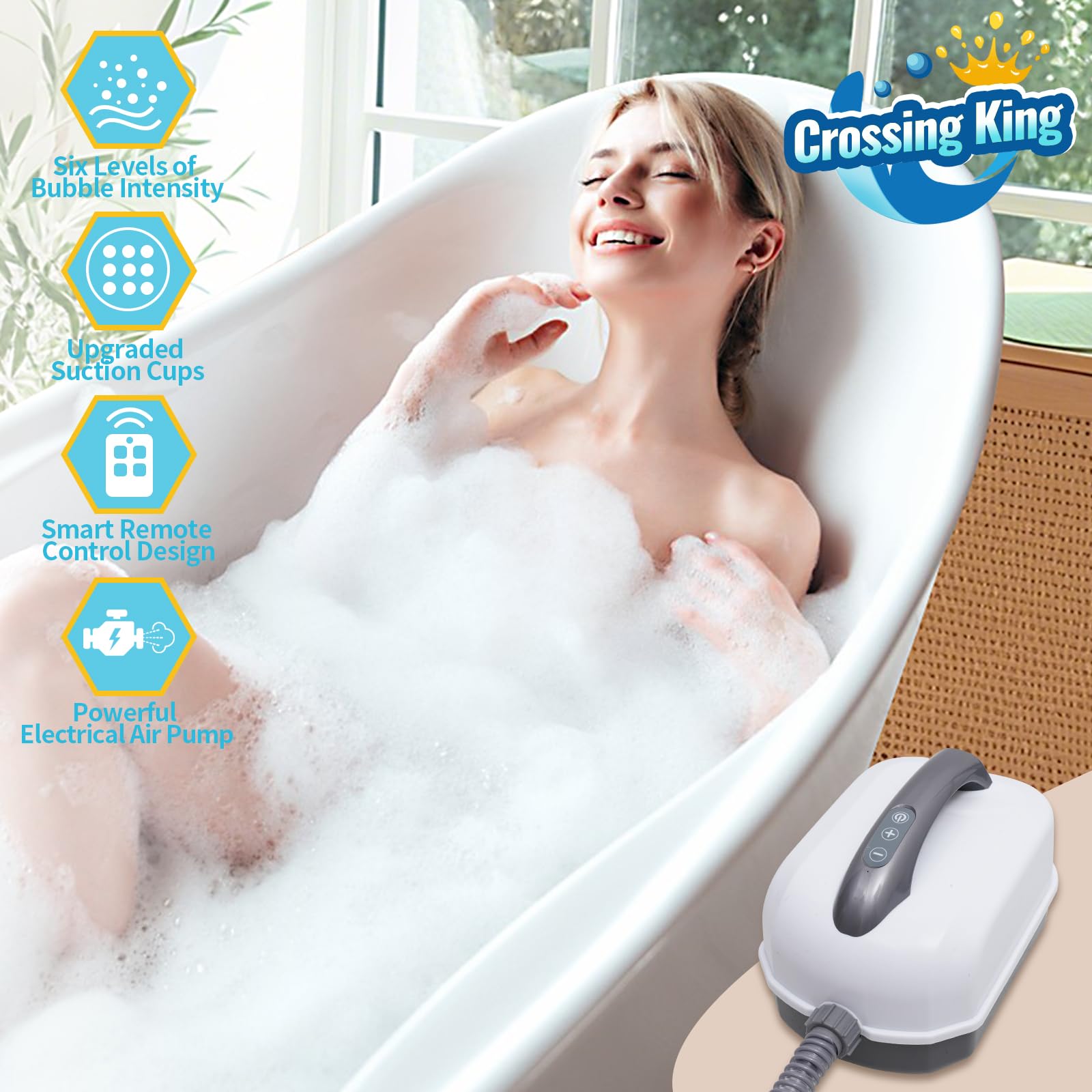 Crossing King Bubble Bath Mat, Bubble Bath Mat Tub Spa Massager, Gray
