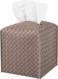 Tissue Box Cover PU Leather Tissue Holder Square Facial Tissue Case Facial Paper Organizer Dispenser for Bathroom, Vanity Countertop, Car, Light Brown