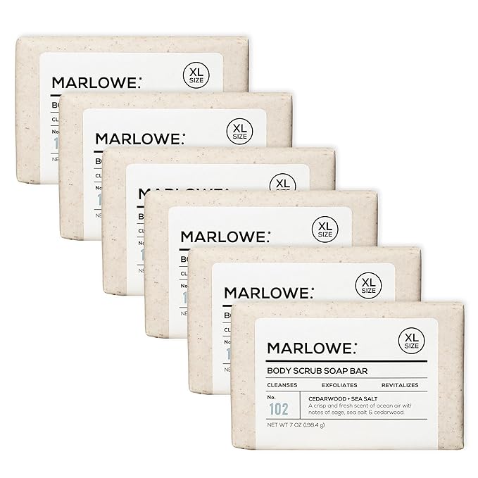 MARLOWE. Body Scrub Soap, Exfoliating Soap Bar, Cedarwood, 7 oz (6 Bars)