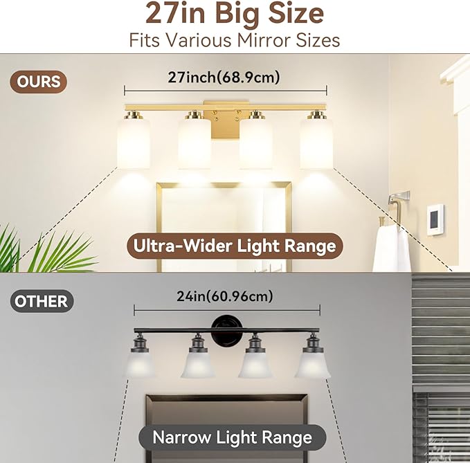VerRon 4-Light Gold Bathroom Light Fixtures Over Mirror 27 Inches