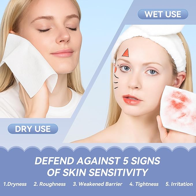 Face Towels, Disposable Biodegradable Clean Facial Towelette for Sensitive Skin, Lint- free Face Cloths for Makeup Remover, Ultra Soft Dry Wipes, Skincare Women Cleansing 480 Count