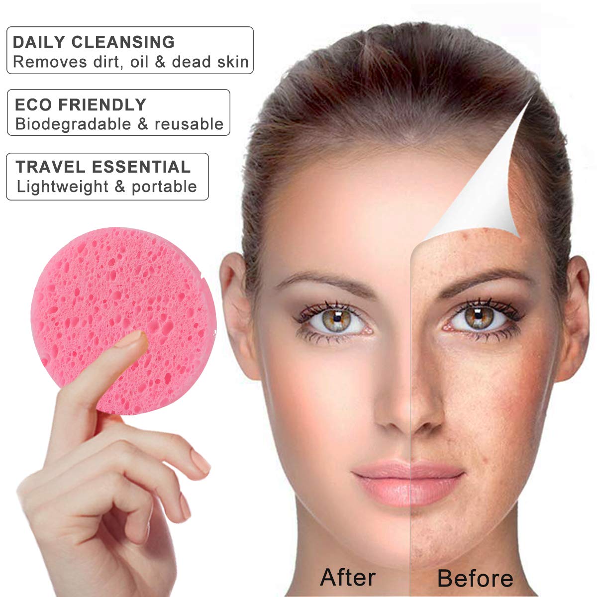 SILUKER 50-Count Compressed Facial Sponges for Daily Face Cleansing, Pink