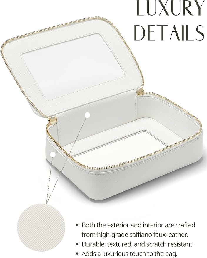 Popvibe Clear Makeup Case Set White Toiletry Bag Travel Large Clear Cosmetic Bag with Zipper, Big Make Up Bag Organizer Women Traveling TSA Approved Transparent Bag Car for Essentials