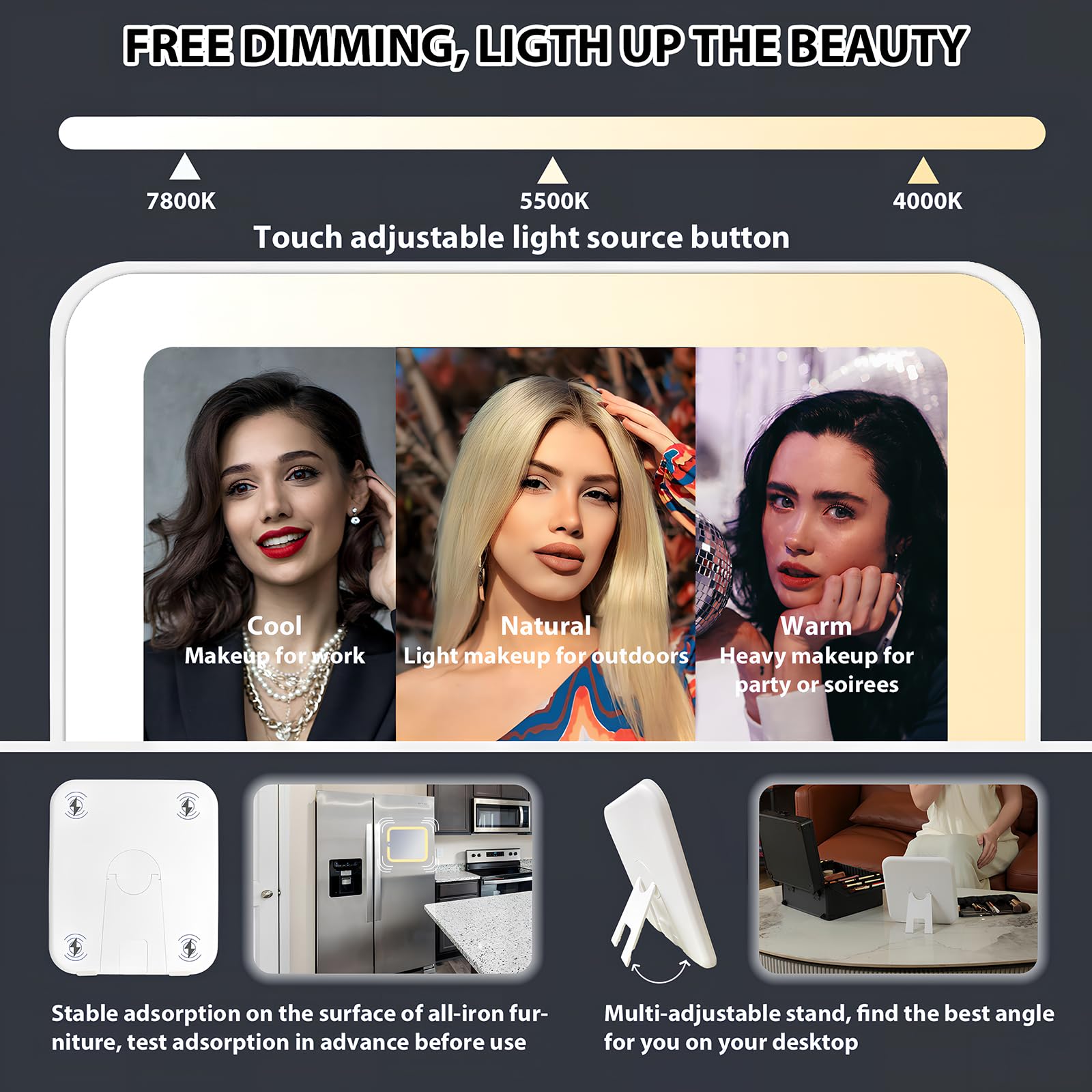 Unicorn Slumber Makeup Organizer Box with Detachable Lighted Mirror, Travel Train Cosmetic Case, Adjustable Divider Storage Bag, Portable Artist Storage Suitcase with Magnetic LED Mirror - Star White