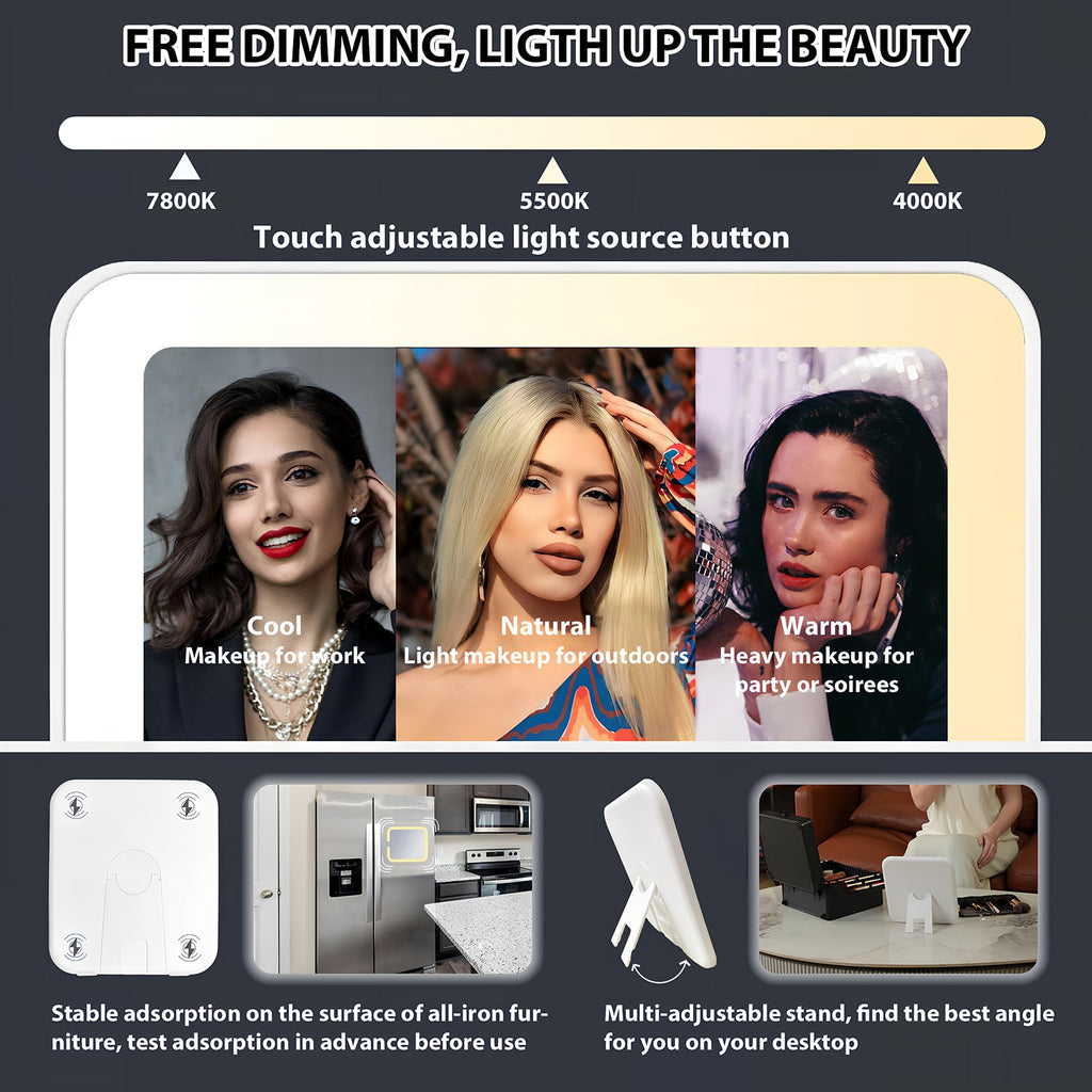 Unicorn Slumber Makeup Organizer Box with Detachable Lighted Mirror, Travel Train Cosmetic Case, Adjustable Divider Storage Bag, Portable Artist Storage Suitcase with Magnetic LED Mirror - Star White