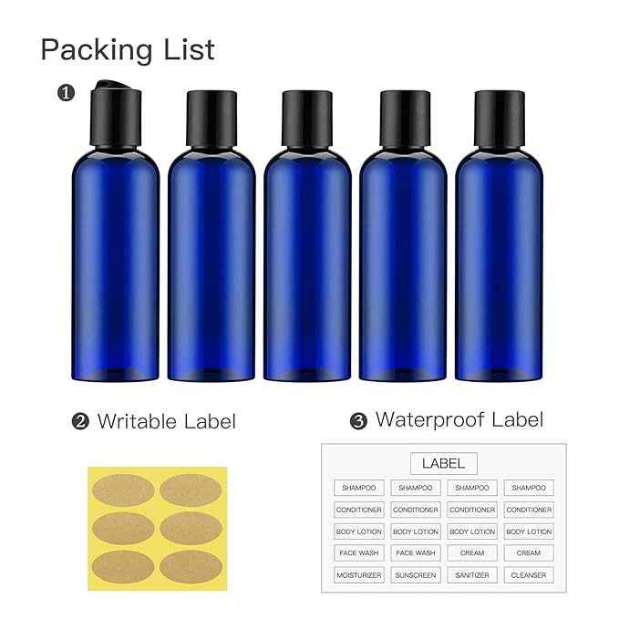 Owlyee Travel Bottles for Toiletries 3.4 oz - Travel Size Containers for Shampoo Plastic - Small Empty Lotion Squeeze Bottle for Liquid TSA Approved - Leak Proof Mini Conditioner Refillable Blue 100ml