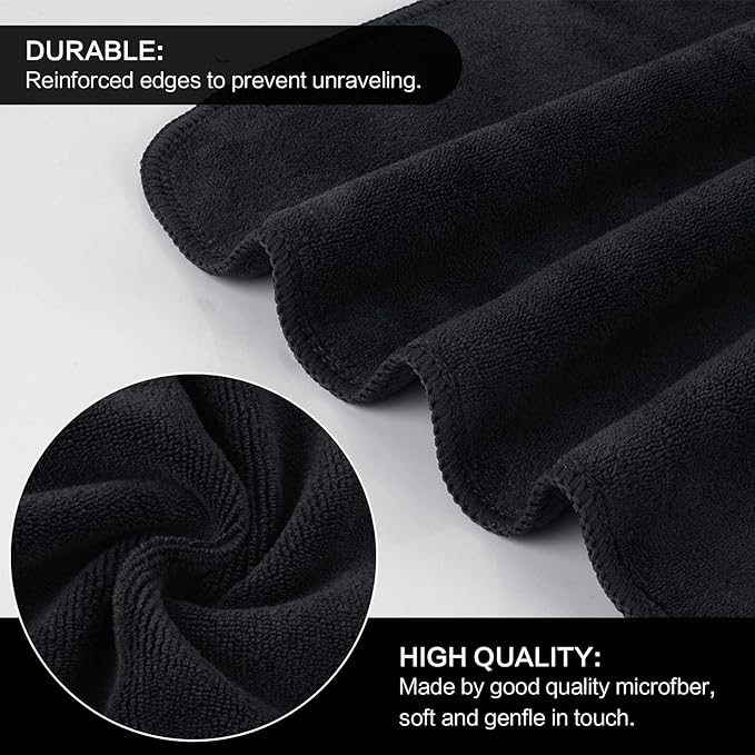 Microfiber Facial Cloths Fast Drying Washcloth 12inch x 12inch Black 20 pack