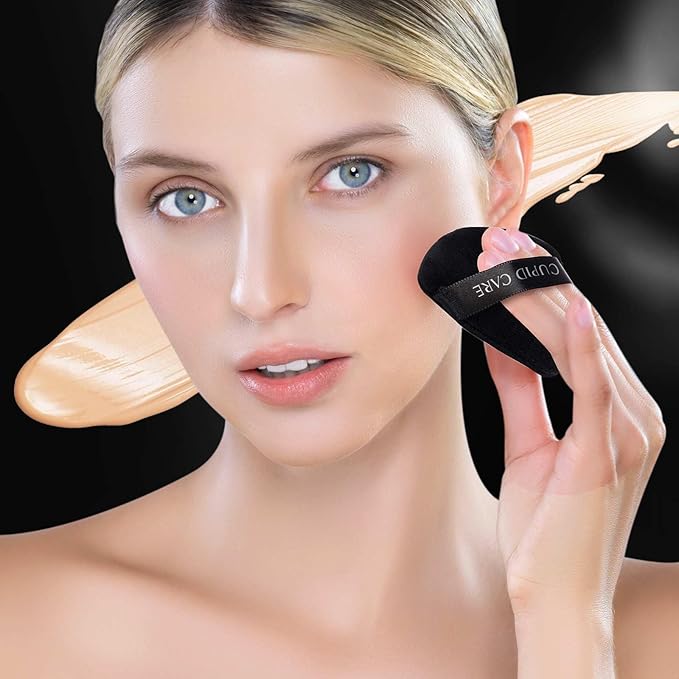 CUPID CARE 6 Pcs Triangle Powder Puff with 2 Travel Cases, Setting Powder Puffs for Face Powder and Foundation, Soft Velour Makeup Puff for Loose Powder Body Powder, Skin-Friendly, Beauty Makeup Tools