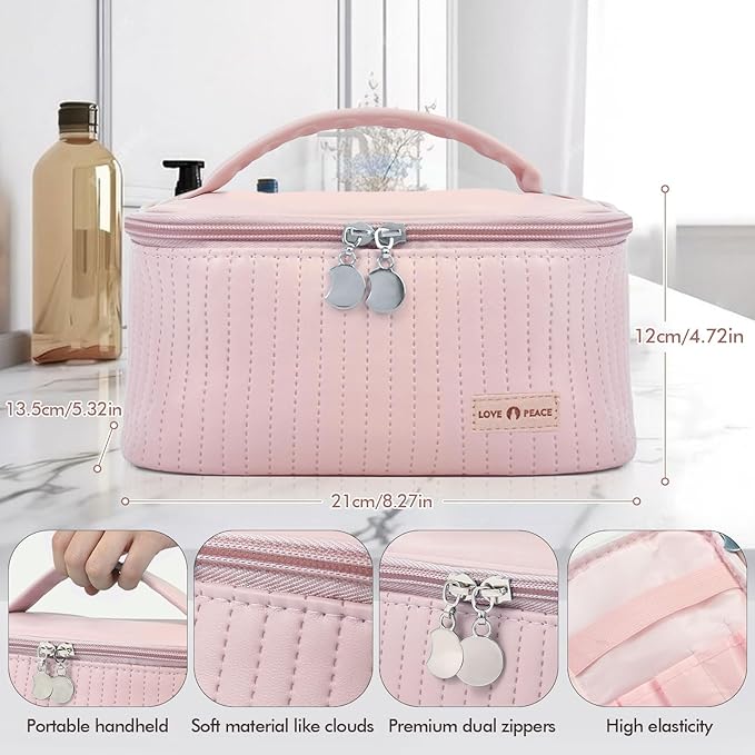 Yuilgdo Makeup Bag Travel Cosmetic Bag, Large Capacity Makeup Organizer Bag and Storage, Portable PU Leather Pouch Toiletry Bag Make up Organizer, Cosmetic Bags for Women