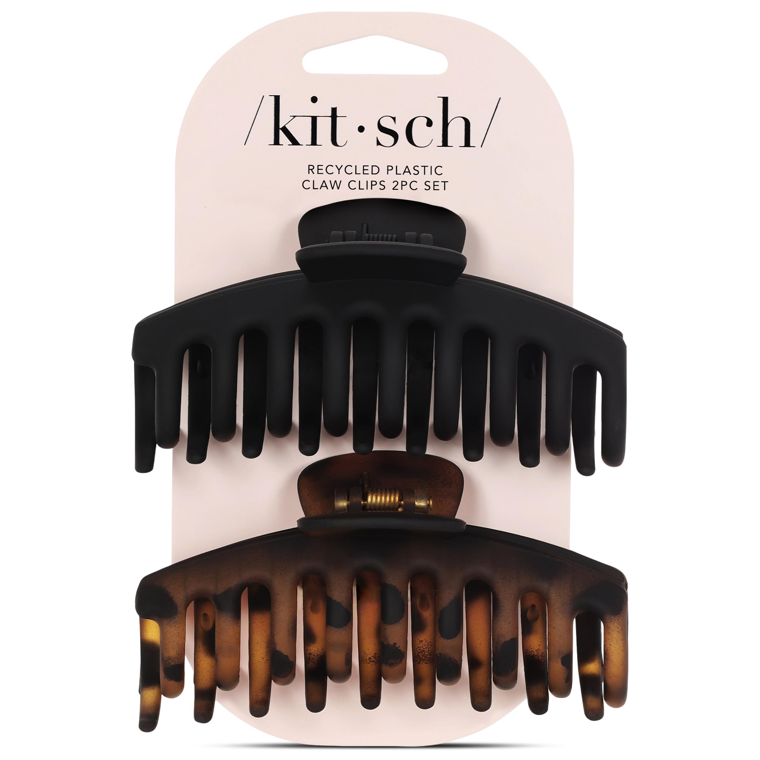 Kitsch Large Hair Clips For Women - Durable Recycled Plastic Claw Clips for Styling & Updos | Secure All-Day Hold, Comfortable Fit - Black & Tortoise, 2pcs