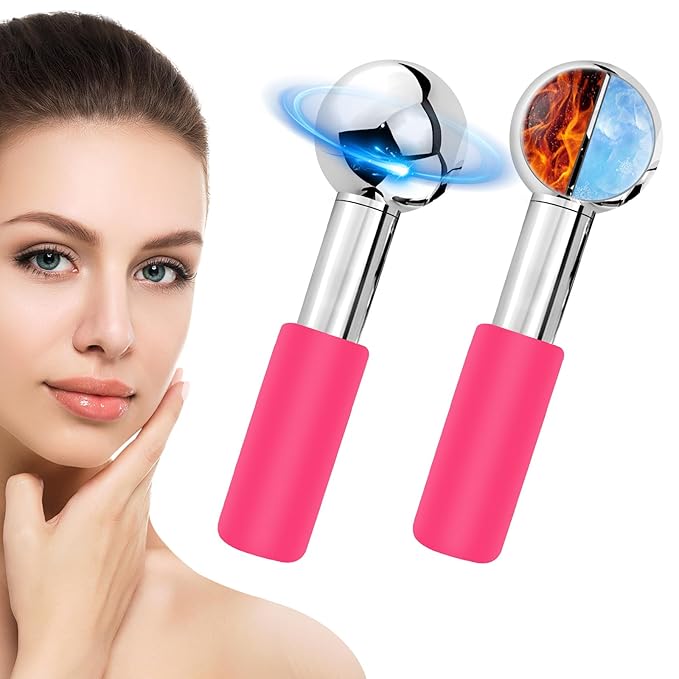 CGBE 360 Rotating Ice Globes for Face, Food-Grade Stainless Steel Facial Globes for Cryo Therapy, Smaller Ice Globes for Facials Reduce Wrinkles & Swelling - Pink