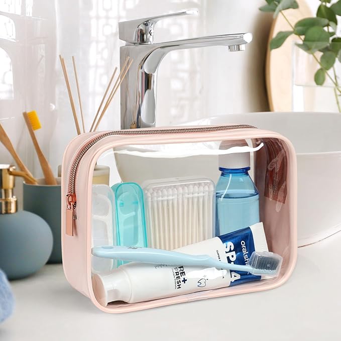 PACKISM TSA Approved Toiletry Bag - Clear Makeup Bag for Travel, Nude Pink