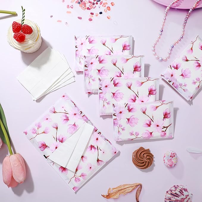 Geyee 50 Packs Tissue Travel Size Facial Paper Napkins Travel Packs Disposable Pocket Tissues for Wedding Guest Traveling School Purse Home Supplies, 500 Sheets 3 Ply(Pink Magnolia)