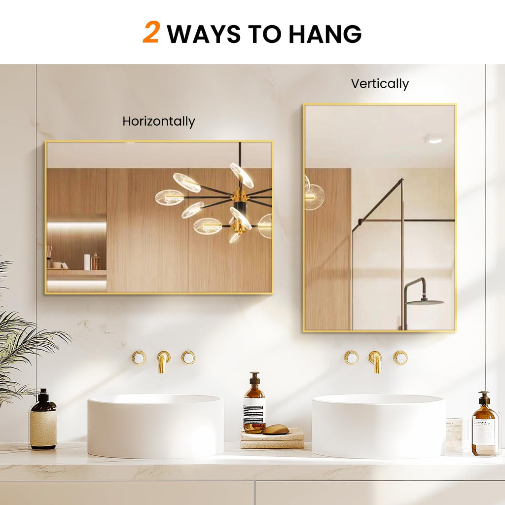 TRAHOME Bathroom Vanity Mirror for Wall, 2 Pack 36" x 24" Metal Framed Rectangular Bathroom Wall Mirror for Over Sink, HD Shatterproof Glass, Hangs Horizontally or Vertically(Gold)