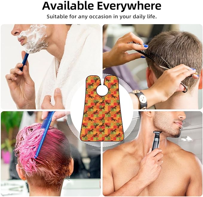Waterproof Beard Grooming Bib, Horse Red Plaid Shave Bib, Non-Stick Hair Catcher for Shaving Trimming, Apron Essential for Men Dad