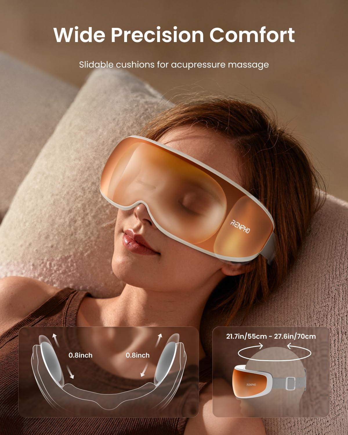 RENPHO Temple Massager Eye Massager for Migraines, Birthday Gifts for Women Men Mom Her, FSA Eligible HSA Voice Control Smart, Head Circumferences 21.7in to 27.5in Eyeris Calina