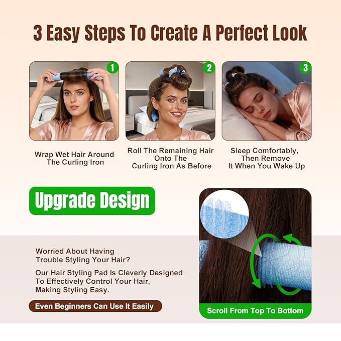 BLAAROOM Overnight Heatless Hair Curler, Upgraded with Hair Pad Grippers Satin Jumbo Flexi Blowout Curls Rods, 3pcs No-Heat Styling Tools Curling Rod to Sleep in for All Hair Types - Blue